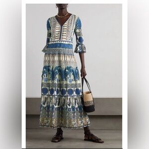 Emporio Sirenuse Blue and Cream cotton Maxi Dress S